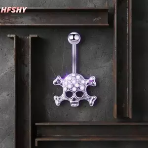 HFSHY Đầu Lâu Lấp Lánh Zircon Bụng Nhẫn Y2K Phong Cách Đường Phố Không Gây Dị Ứng Rốn Xuyên Trang Sức Nữ Bé Gái VN