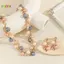 < Honeyba > Ngọc Trai Thanh Lịch Tinh Tế Nelace Lá Kim Cương Giả Ngọc Trai Nhiều Màu Sắc Nelace Trang Sức Nữ Kim Loại Nelace Bông Tai Bộ Dự Tiệc Đẹp