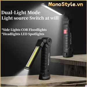 Đèn pin MONOSTYLE, Đèn làm việc LED COB có thể sạc lại, Đèn mạnh chống nước chất lượng cao có nam châm & móc Đèn tìm kiếm cầm tay làm việc ban đêm ngoài trời
