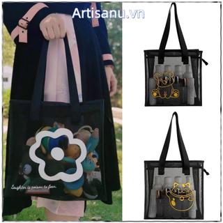 Túi Tote Đi Biển ARTISANU, Túi Rửa Hoa Hoạt Hình, Lưới Nylon Thời Trang Có Dây Kéo Túi Trong Suốt Người Phụ Nữ