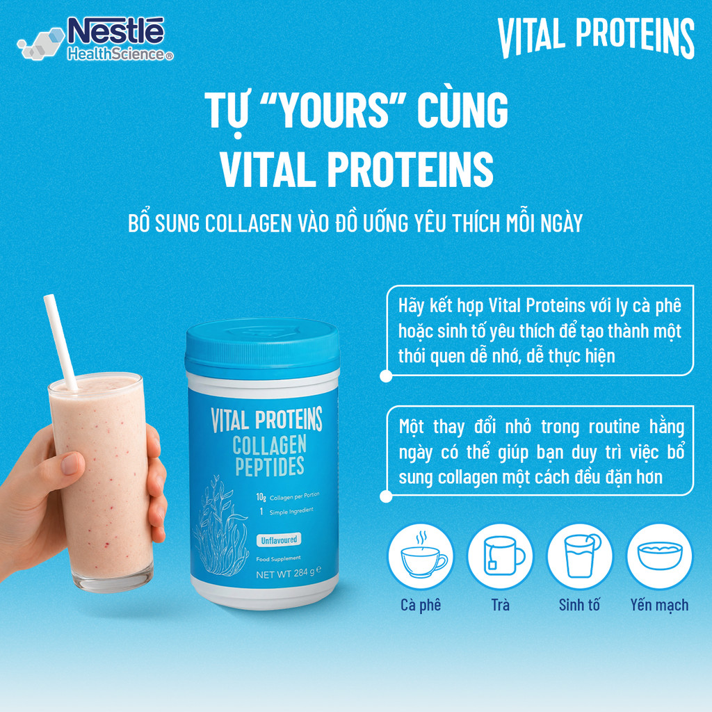 Bộ 2 Collagen Thủy Phân Dạng Bột NESTLÉ VITAL PROTEINS Mỹ Hỗ Trợ Làm Đẹp Da,Móng,Tóc 284G