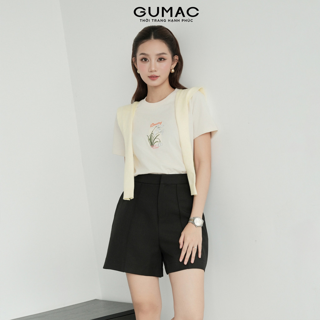 Áo Thun Nữ Cổ Tròn GUMAC Form Suông Thêu Chữ Cách Điệu Chất Cotton 2C Thoáng Mát ATF09011