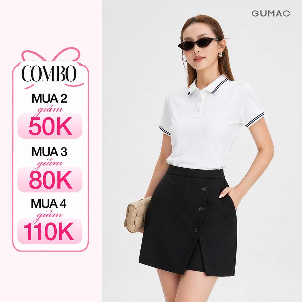 Quần Short Nữ Giả Váy GUMAC Xẻ Đắp V Đính Nút Trang Trí Có Túi Sườn LSHF1201