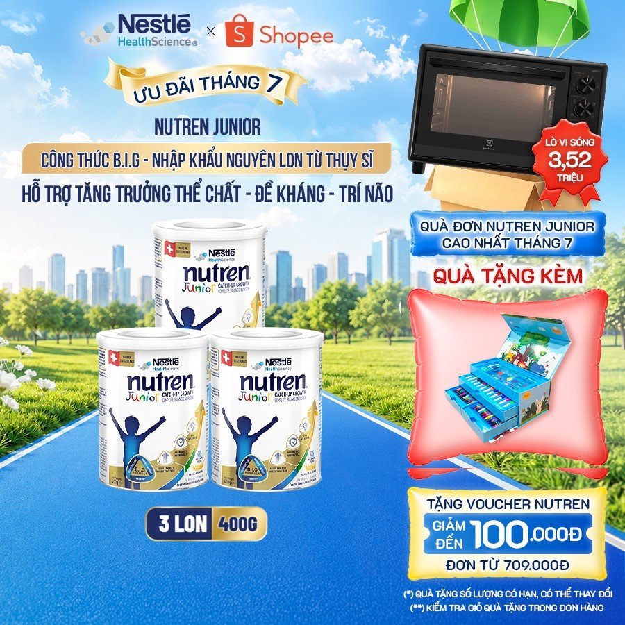 Bộ 3 Sữa Bột NESTLÉ NUTREN JUNIOR Thụy Sĩ Với Công Thức BIG Hỗ Trợ Tăng Trưởng Cho Bé 400G