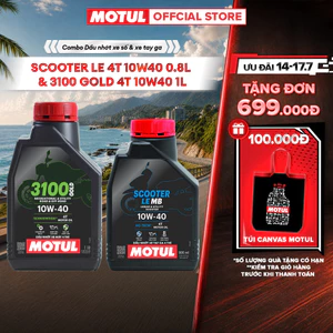 Combo Dầu nhớt xe tay ga MOTUL SCOOTER LE 4T 10W40 0.8L và Dầu nhớt xe Máy MOTUL 3100 GOLD 4T 10W40 1L