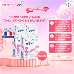 Bộ 5 Thực phẩm bảo vệ sức khỏe Elevit bổ sung Acid Folic, Sắt, Canxi, Các Vitamin và Các khoáng chất (30 Viên/Hộp)