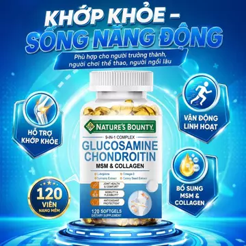 Nature’s Bounty Glucosamine Chondroitin MSM Collagen 9in1 – hỗ trợ khớp & sụn, 120 viên mềm