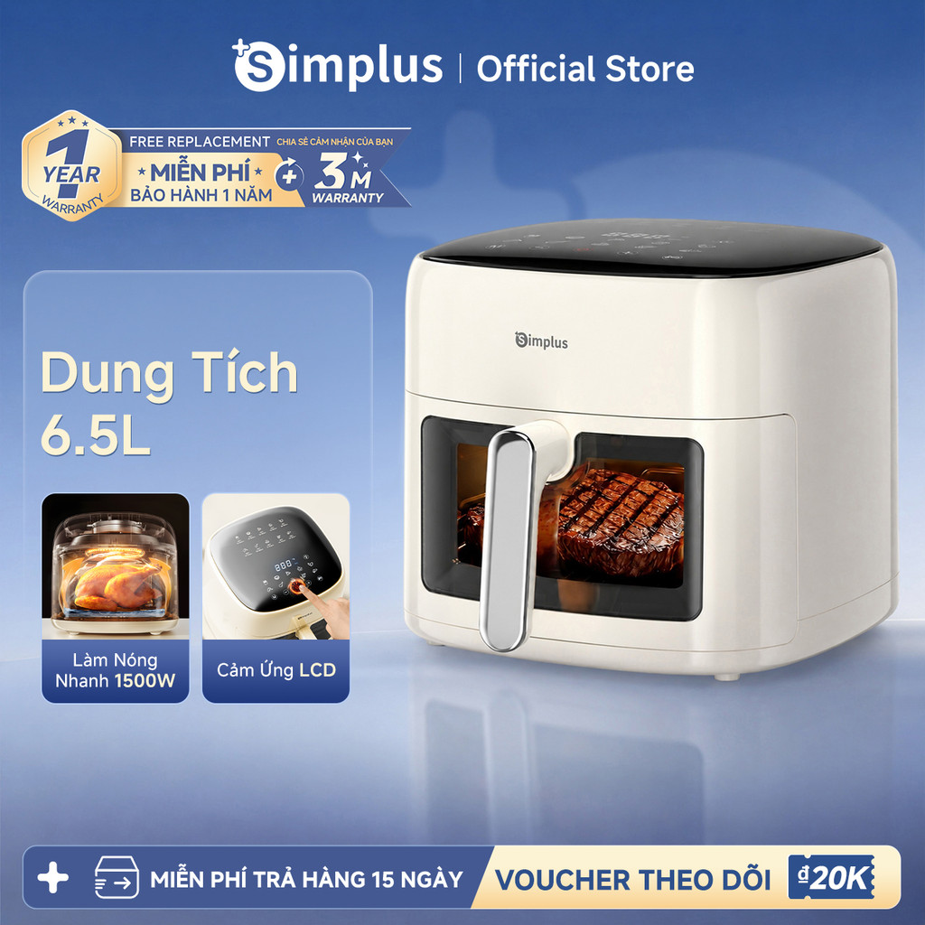Simplus Nồi Chiên Không Dầu 6.5L Thiết kế nhỏ gọn dung tích "cỡ lớn" chiên rán thỏa thích KQZG018 Bảo Hành 1 Năm 1 Đổi 1