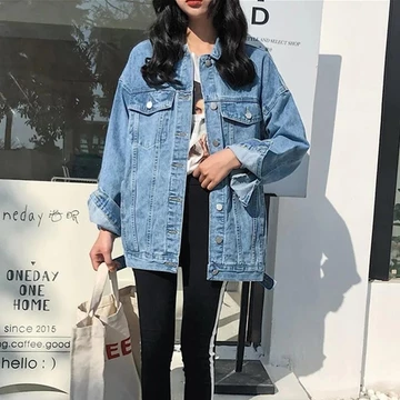 Áo khoác Denim màu trơn thời trang Hàn Quốc dành cho nữ 2024 Áo khoác ngoài mùa thu Áo khoác Jean màu xanh thông thường dành cho nữ