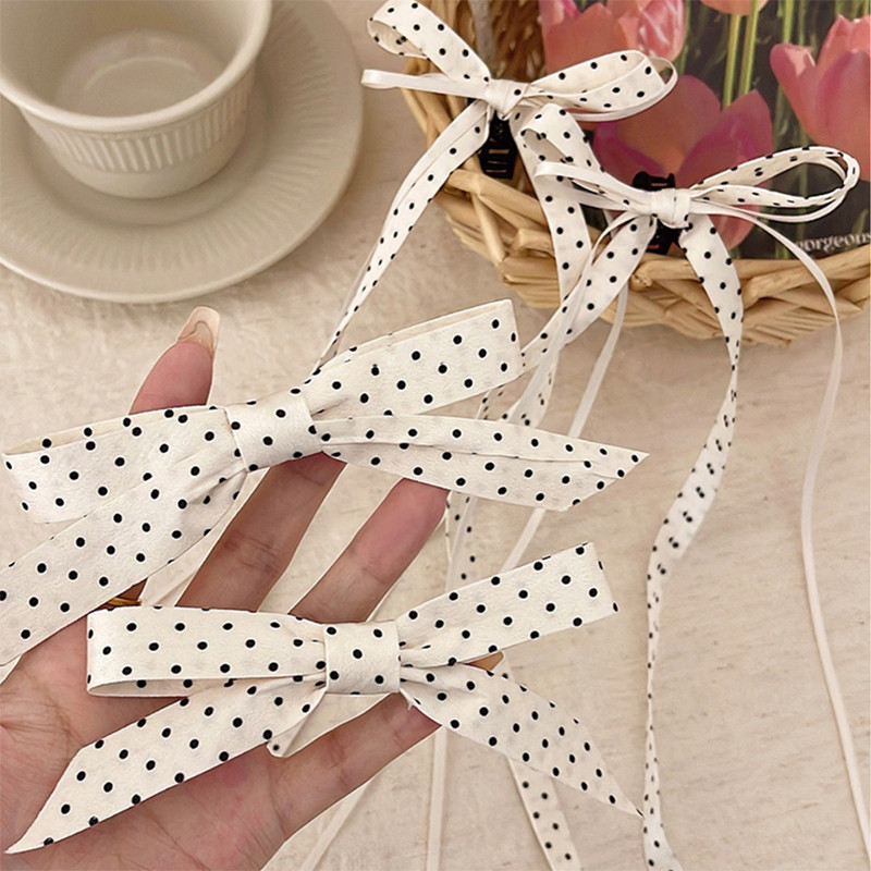 ✨✨Chấm Bi Ruy Băng Nơ Tóc Đôi Đuôi Ngựa Ba Lê Phong Cách Mini Tóc Móng Vuốt Kẹp Nữ