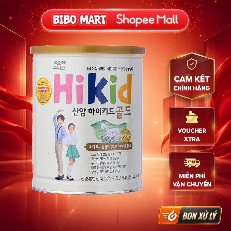 Hình ảnh thực tế Sữa Dê HiKid Sữa Bột Tăng Chiều Cao Hỗ Trợ Tiêu Hóa Phát Triển Não Bộ Cho Bé Từ 1 - 9 Tuổi  Lon 650g - Bibomart chính hãng trên Shopee