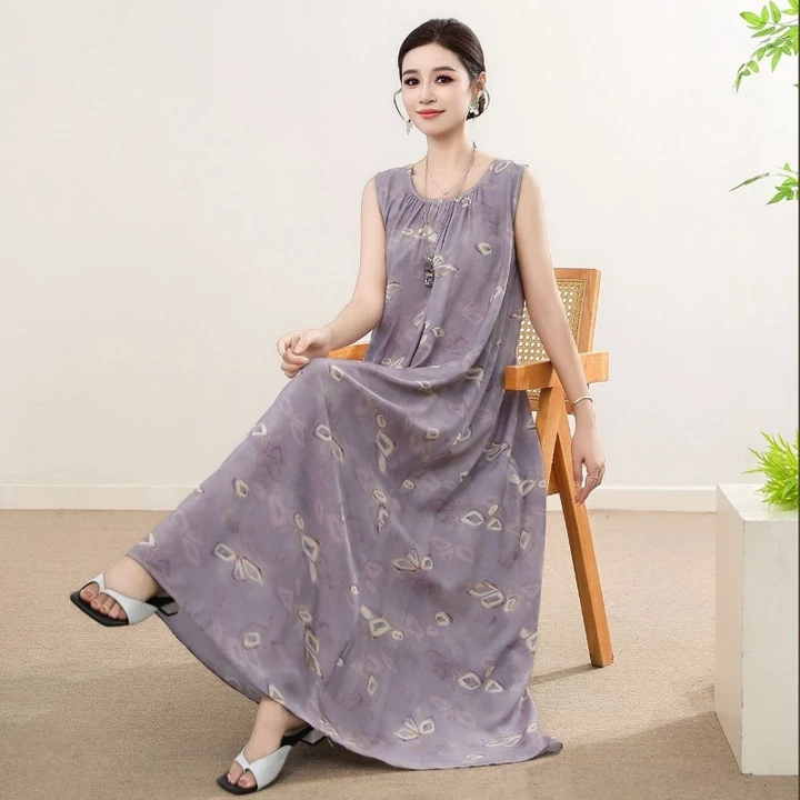Đảo Đẹp Bên Biển Đầm Ôm Hơn Nhìn Không Tay Áo Vest Đầm Kỳ Nghỉ Phong Cách Size Lớn Cotton Lụa Đầm