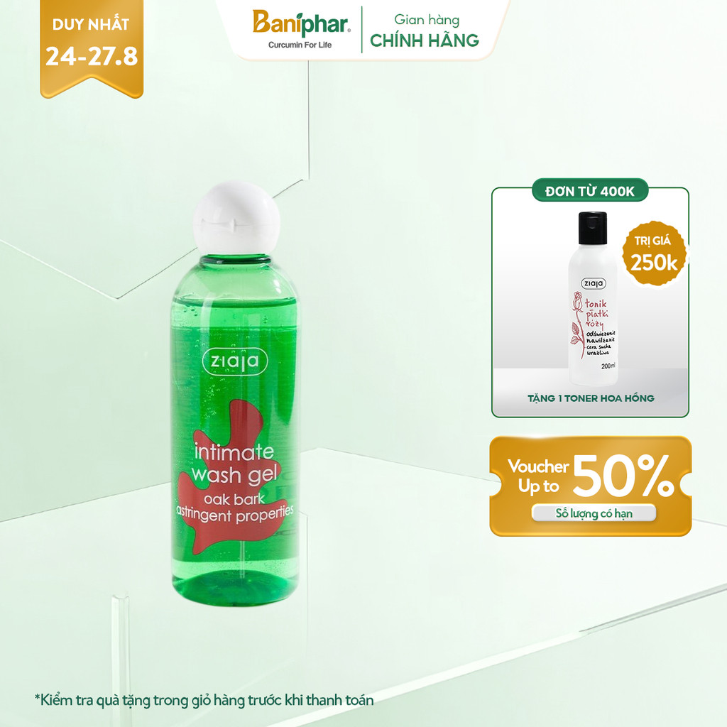 Dung dịch vệ sinh phụ nữ Intimate Ziaja Vỏ sồi giúp cân bằng độ pH tự nhiên, dưỡng ẩm sâu, làm dịu nhẹ 200ml