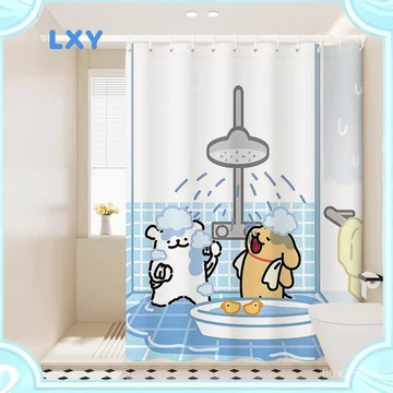 LXY Phòng Tắm Rèm Tắm Chống Thấm Nước Vệ Sinh Phân Vùng Rèm Cửa Rèm Vải Khối Hoạt Hình Dễ Thương Không Đục Lỗ Họa Tiết Chó Con, Rèm, Rèm Chống Thấm Nước