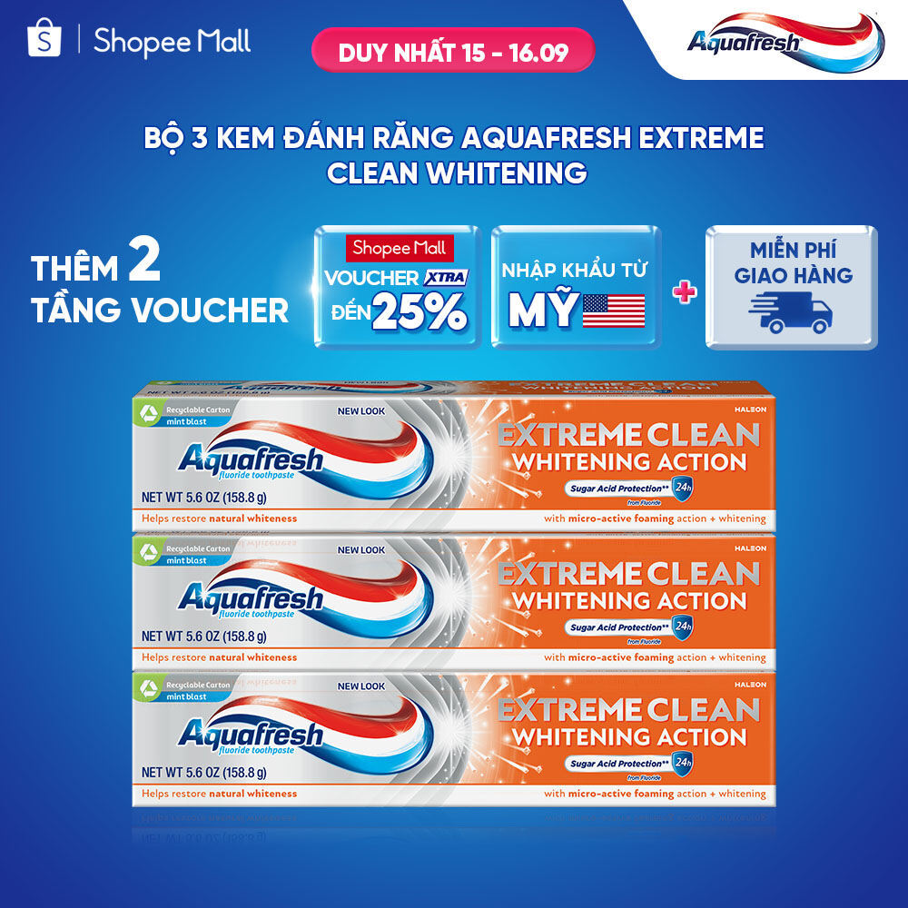 Bộ 3 Kem đánh răng Aquafresh EXTREME CLEAN WHITENING 158.7g/tuýp