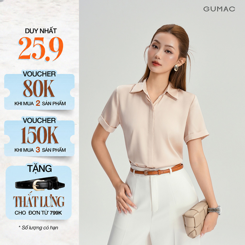 [MUA 2 GIẢM 80K] Áo Sơ Mi Nữ GUMAC Công Sở Tay Ngắn Nẹp Giấu Nút Đứng Form Chất Lụa Dày Dặn Cao Cấp LAF0339