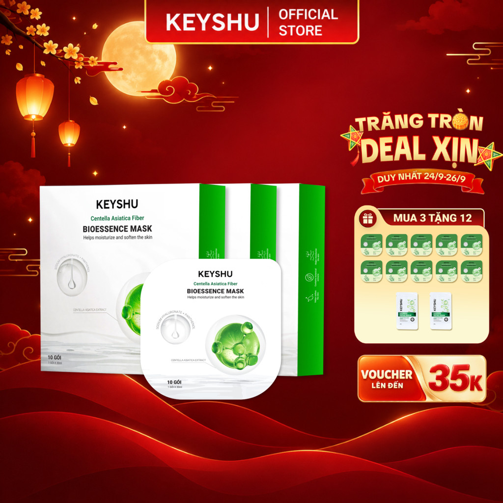 Combo 3 Hộp Mặt Nạ Sợi Xơ Rau Má Centella Fiber KEYSHU Dưỡng Ẩm, Làm Mềm Da (30ml x 30 miếng)