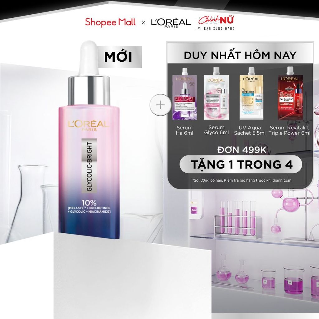 Serum đêm Glycolic-Bright Moon Serum 10% [Melasyl+Pro Retinol + Glycolic +Niacinamide] da sáng mịn và giảm thâm nám 30ML
