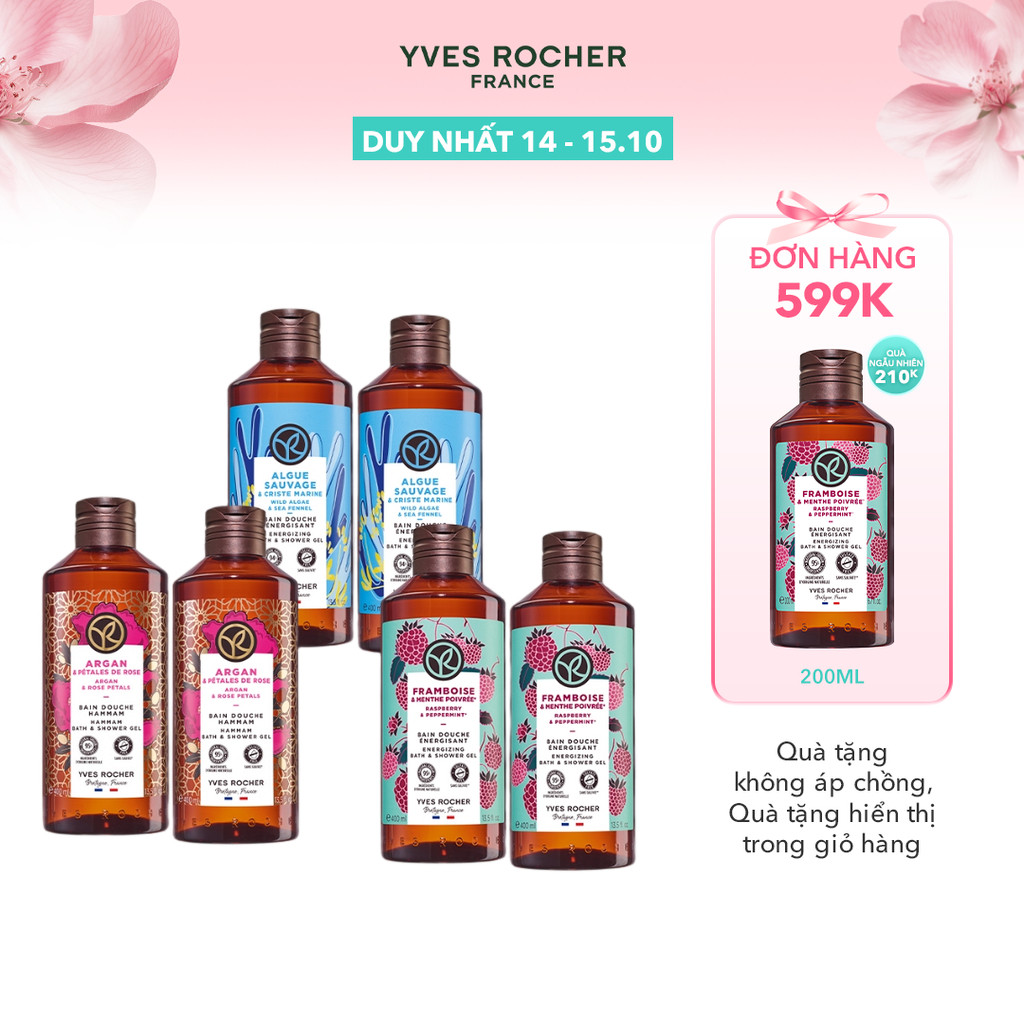 Combo 2 sữa tắm thiên nhiên dạng gel không Sulfate Yves Rocher cùng mùi hương 400mlx2
