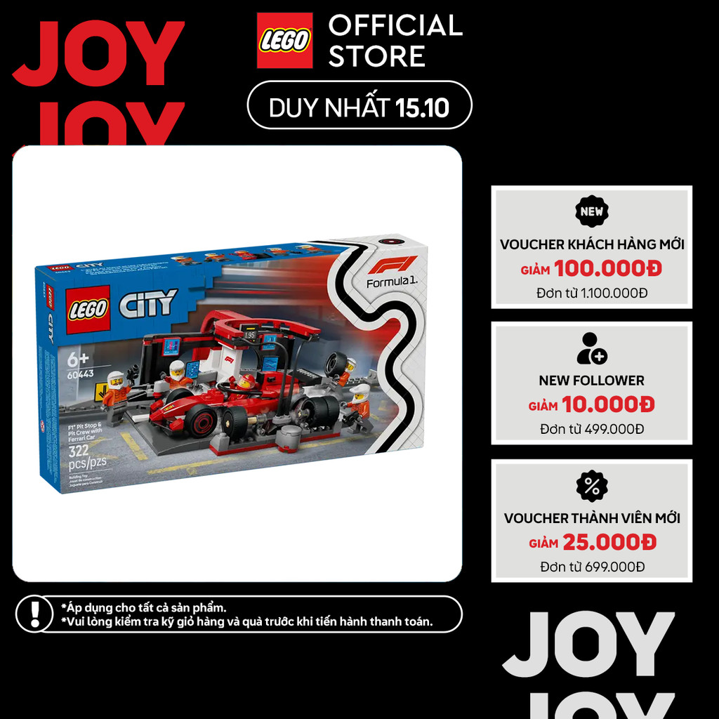 LEGO CITY 60443 Đồ Chơi Lắp Ráp Trạm Bảo Dưỡng Xe F1 (325 Chi Tiết)
