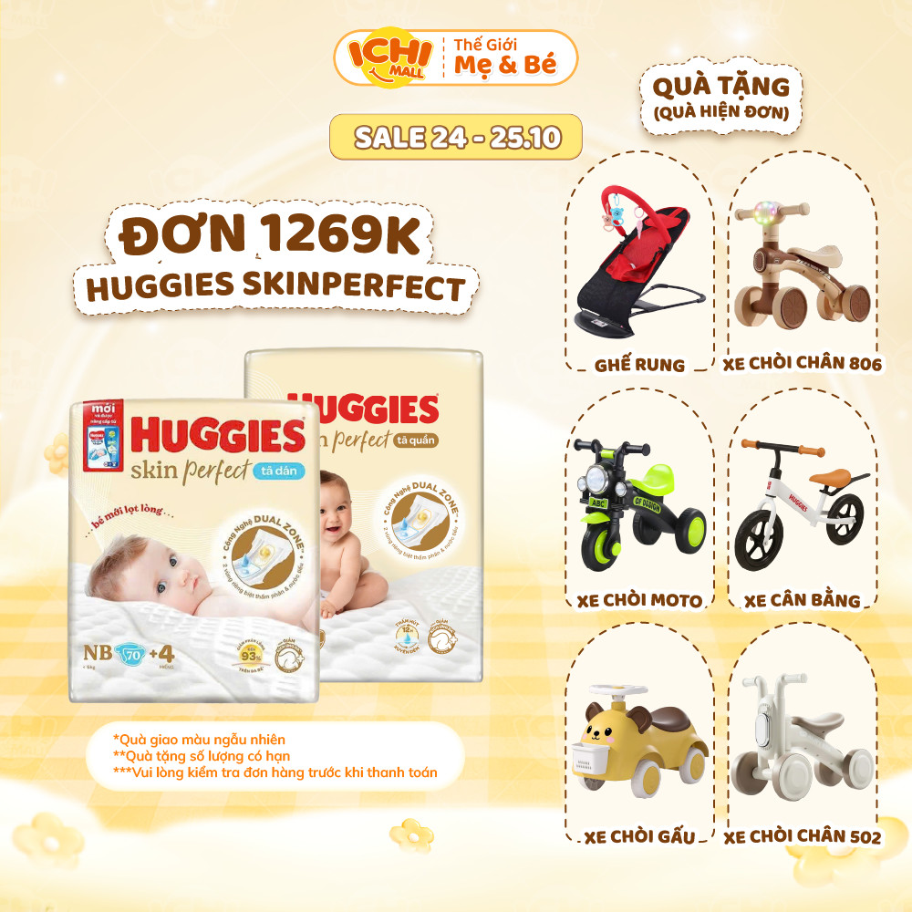 Tã dán/quần Huggies Skin Perfect phiên bản mới size NB76/S82, nâng cấp từ Huggies Tràm Trà _Ichimall