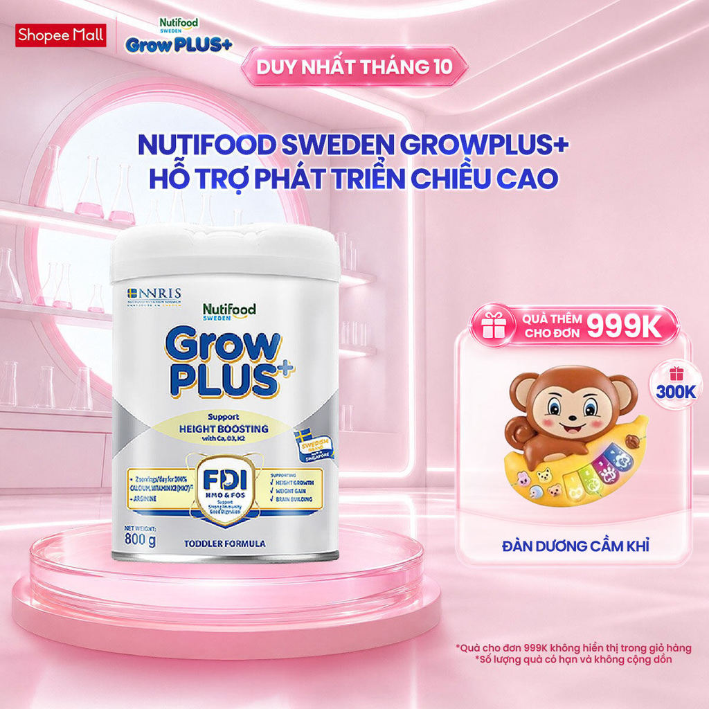 Sữa Bột Nutifood Sweden GrowPLUS+ Cao lớn vượt trội (Bạc) 800g