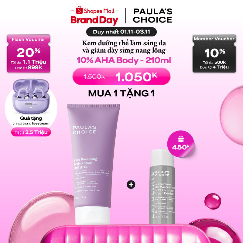 Kem dưỡng thể làm sáng da và làm đều màu da Paula's Choice Skin Revealing Body Lotion 10% AHA 210ml 5900