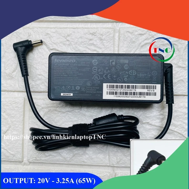 [Sạc zin] Sạc cho Laptop Lenovo 20V - 3.25A - 65W chân nhỏ 4.0x1.7mm - đường kính đầu sạc 4mm (Adapter Lenovo IdeaPad)