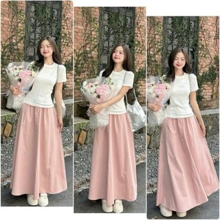 Set Bigsize Nữ 2 Món  Áo Babytee ôm Nàng Thơ Phối Chân Váy Dài Bồng Xòe Có Túi Lưng Chun- SET842