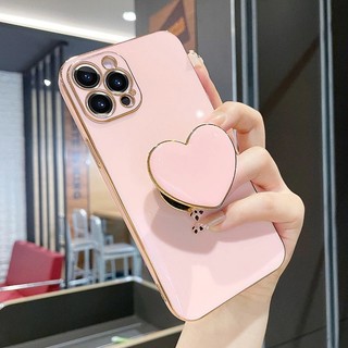 Mạ 3D Trái Tim Giá Đỡ Ốp Lưng Điện Thoại iPhone 13 12 11 14 Pro Max 14 plus Mini X XR XS 6 7 8 Plus SE2 Vỏ Silicon Mềm