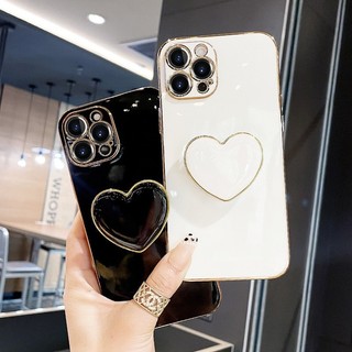 Mạ 3D Trái Tim Giá Đỡ Ốp Lưng Điện Thoại iPhone 13 12 11 14 Pro Max 14 plus Mini X XR XS 6 7 8 Plus SE2 Vỏ Silicon Mềm