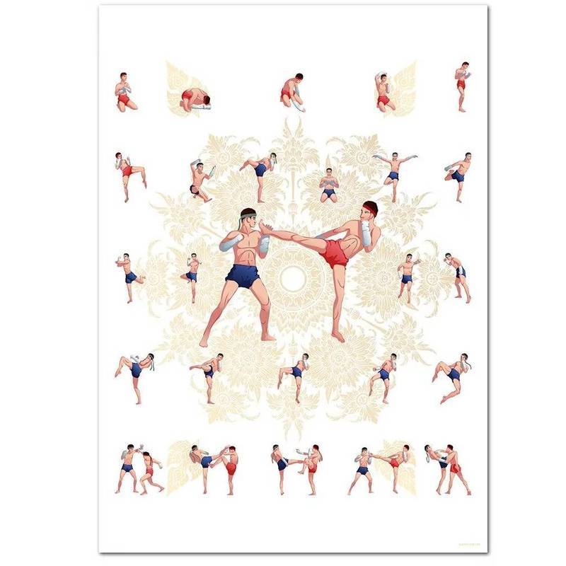 Muay Thái Chiến Đấu Kỹ Thuật Biểu Đồ Nghệ Thuật Treo Tường In Hình Và Tranh Canvas Cho Trang Trí Phòng Gia Đình Cảm Hứng Động Lực Quyền Anh