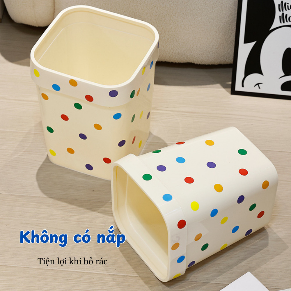 Thùng Rác Chấm Bi 12L/14L Thiết Kế Vuông Tiện Lợi DINO, Chất Liệu Nhựa PP Bền Chắc Decor Phòng Khách