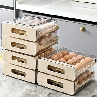 Hộp Khay Đựng Trứng 2 Tầng Xếp Chồng Tiện Lợi, Khay Bảo Quản Trứng Tủ Lạnh 32 Ô Nắp Đậy Chống Bụi