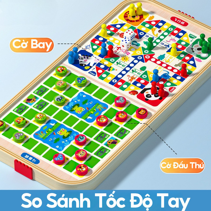 Bộ Đồ Chơi Gỗ 5 Trong 1 - Cờ Đập, Bowling, Khúc Côn Cầu, Cờ Máy Bay, Cờ Đấu Thú - Đồ Chơi Giáo Dục & Tương Tác Gia Đình