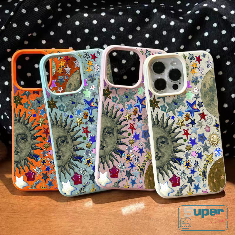 Ốp Lưng Tương Thích Cho IPhone 15 16 11 17 13 14 12 Pro Max 16 13 15 17 12 14 Pro 16 14 14 15 Plus XR X XS Max Thời Trang Mặt Trời Sang Trọng Mặt Trăng Nhiều Màu Sắc Ngôi Sao Bìa Mềm
