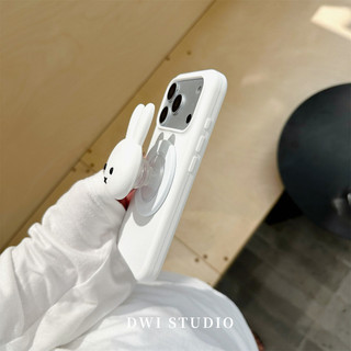 Dễ Thương Màu Trơn Silicon Lỏng Thỏ Trắng Giá Đỡ Từ Tính Ốp lưng iPhone 17 16 15 14 13 12 Pro Max Chống Sốc Bảo Vệ Camera Ốp Lưng Mềm Chống Rơi