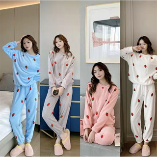 Bộ Đồ Ngủ Nhung San Hô Dày Cho Thu Đông, Phong Cách Nhật Bản Dễ Thương