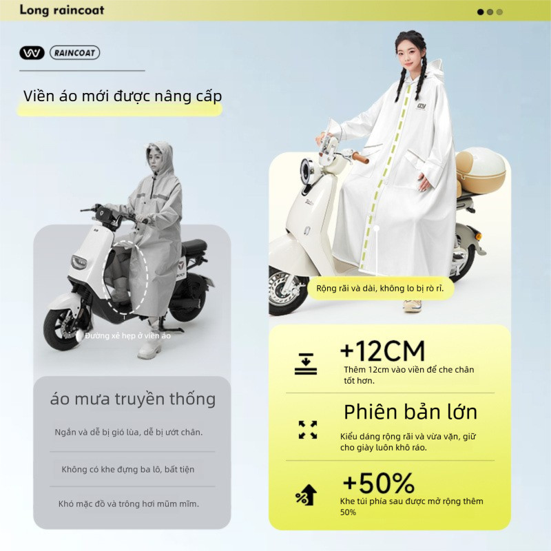 Áo mưa dài thời trang, chất liệu PVC cao cấp, mềm mại và thoáng khí, phù hợp làm áo mưa đi xe máy