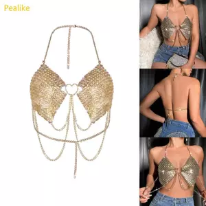 Pealike Nữ Hoa Kim Cương Giả Dây Áo Ngực Không Lưng Dây Xích Trái Tim Camisole Crop