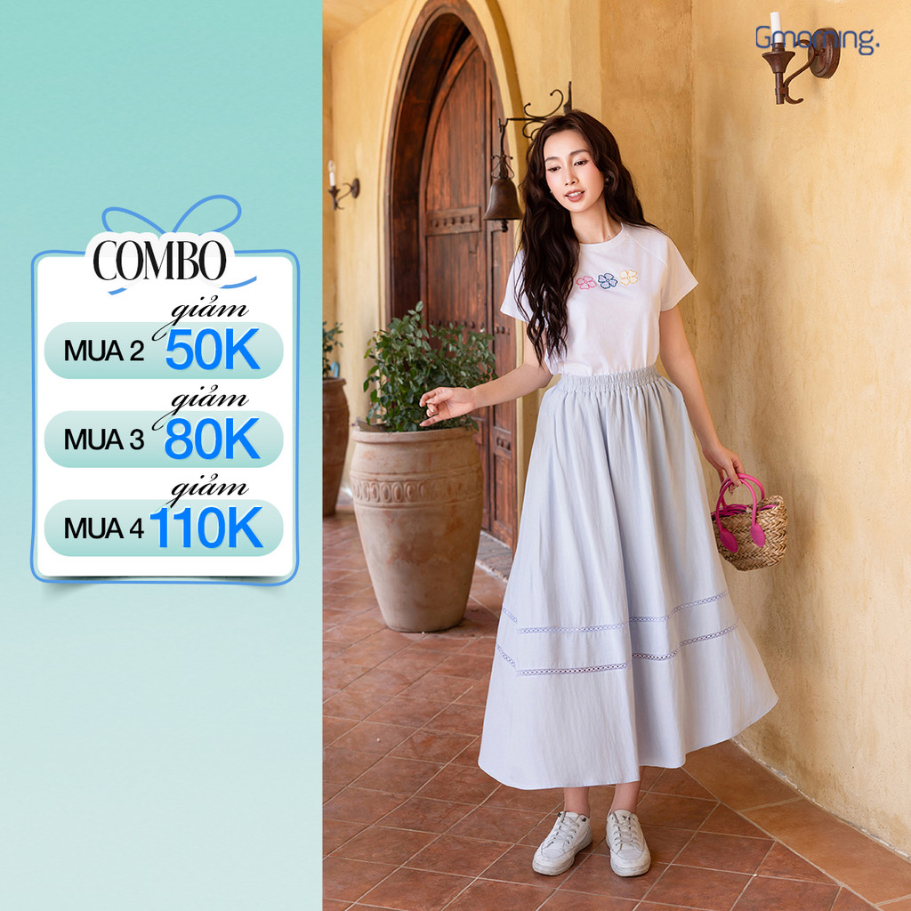 Chân Váy Nữ Gmorning - GUMAC Form A Xòe Lưng Thun Phối Ren Vải Tơ Mềm Nữ Tính YVG05053