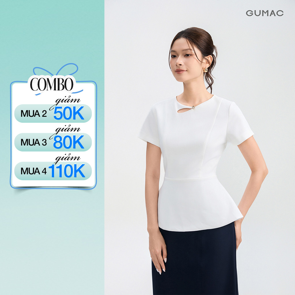 Áo Kiểu Nữ GUMAC Peplum Cut Out Cổ Đính Nút Kim Loại Thanh Lịch AG05029