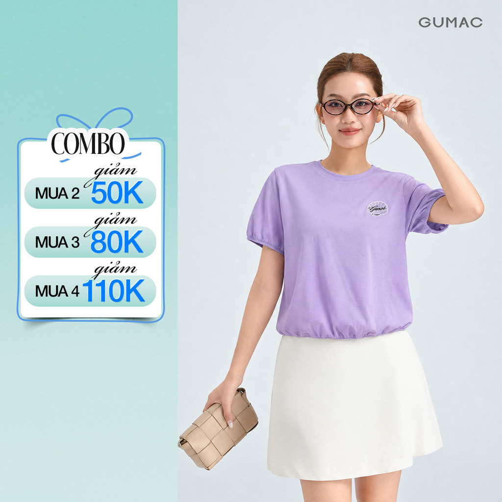 Áo Thun Nữ Gmorning - GUMAC Form Bí Cổ Tròn Hình Thêu Trước Ngực Tinh Tế Nổi Bật YATG06002