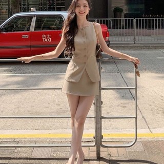 Bộ vest công sở nữ phong cách Pháp, mẫu mới mùa hè, gồm áo vest và chân váy chữ A thanh lịch