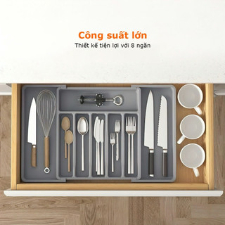 57*38cm Khay chia thìa dĩa đũa nhựa dầy dặn Hộp lưu trữ Silverware Có thể điều chỉnh Giá dao kéo có thể thu nhỏ - FE120