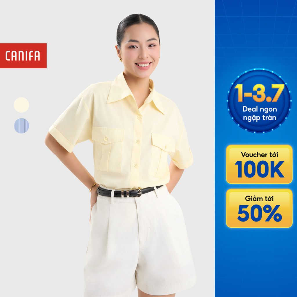 Áo sơ mi nữ CANIFA cộc tay có túi ngực 6TH25S002