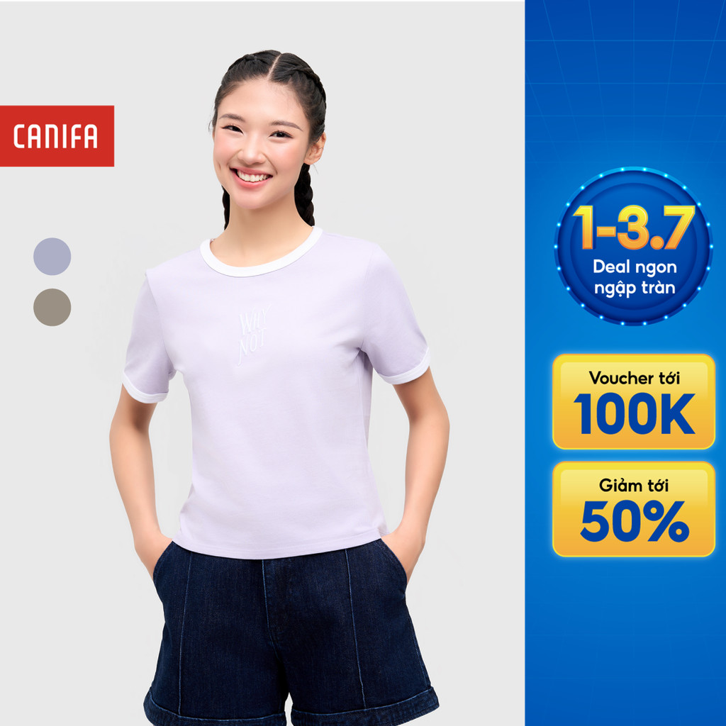 Áo phông nữ babytee CANIFA cổ tròn cộc tay có hình in 6TS25S003