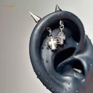 PNPIA- Màu Bạc Mũi Nhọn Nón Chữ Thập Mặt Dây Chuyền Xương Tai Móng Tay Cho Nữ Bông Tai Đâm Gothic Ốc Tai Phụ Kiện