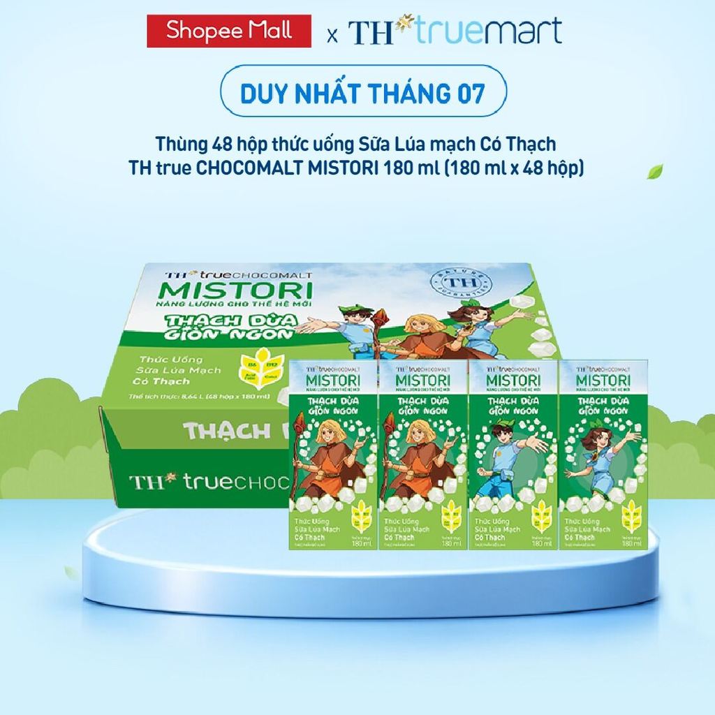 Thùng 48 hộp thức uống Sữa Lúa mạch Có Thạch TH true CHOCOMALT MISTORI 180 ml (180 ml x 48)