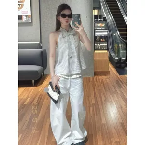 Vỏ sọc phong cách Hàn Quốc thịt Phong cách mới Áo Vest không tay có dây đeo Thiết kế mùa hè Áo nơ rộng